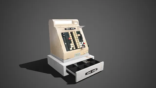 复古做旧风格  收银机模型  泛黄旧化  经典按键面板  老式  年代感  怀旧主题