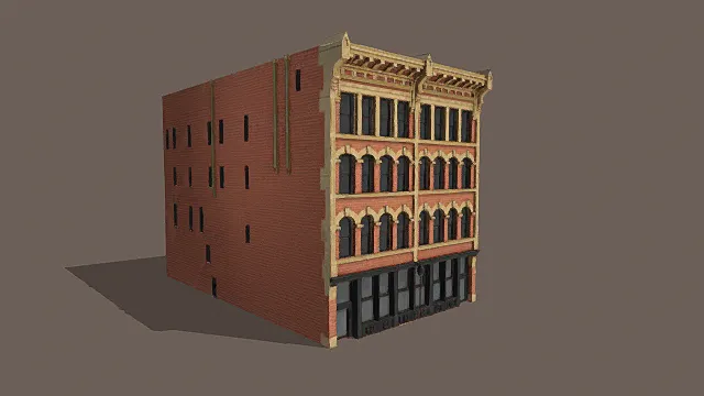 复古维多利亚风红砖拱窗商住楼3D模型