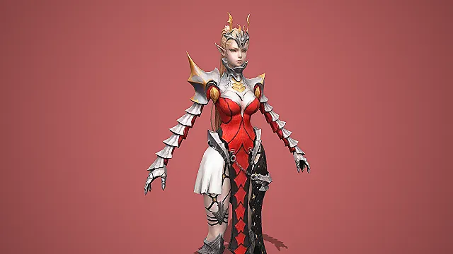 银红纹尖刺甲胄精灵女战将：赤棘灵域战姬模型