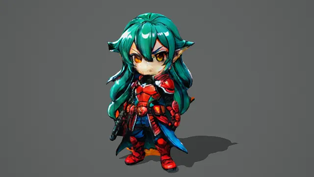 3D卡通风格奇幻精灵战士角色模型，创意设计（3D角色、卡通风格、英气奇幻，角色奇幻主题，物品元素）