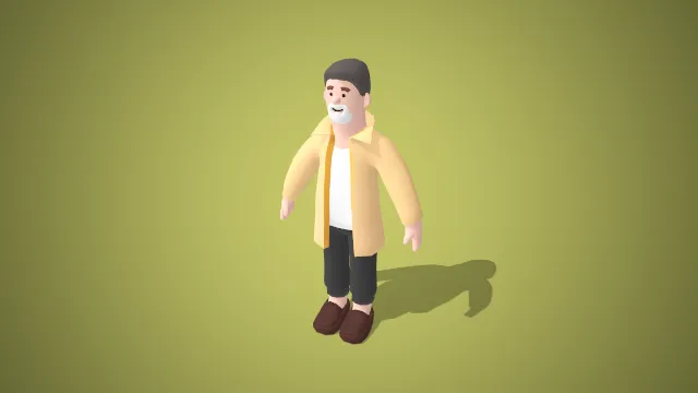 卡通中年男性角色 3D 模型棕外套灰须款