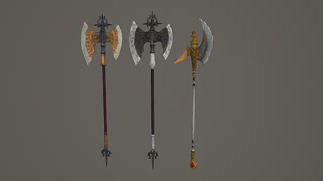 圣邪纹巨斧套装游戏武器3D模型