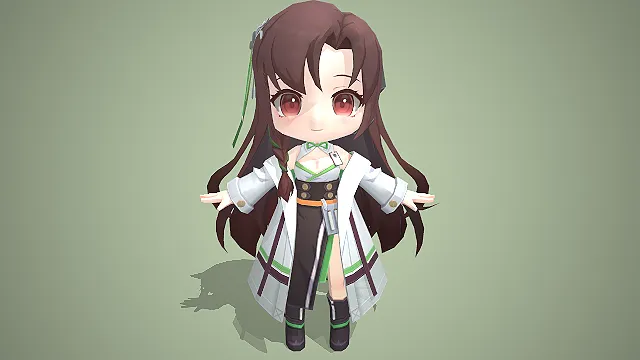 科研白大褂  卡通渲染  棕长发  二次元模型