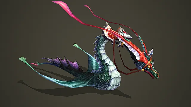 奇幻风格带鞍具飞行海蛇坐骑游戏生物模型