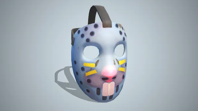 海豹图案的面具由三条绳子固定在头上