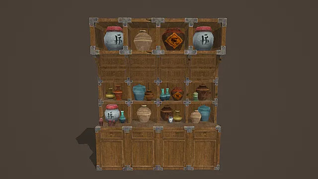 国风市井风格杂货柜架模型
