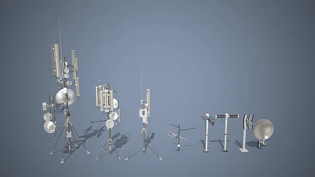 通信天线塔组  通讯设备  抛物面卫星天线  应急通讯场景