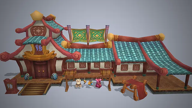 古风裁缝铺  实木结构  商业街建筑  石基台阶