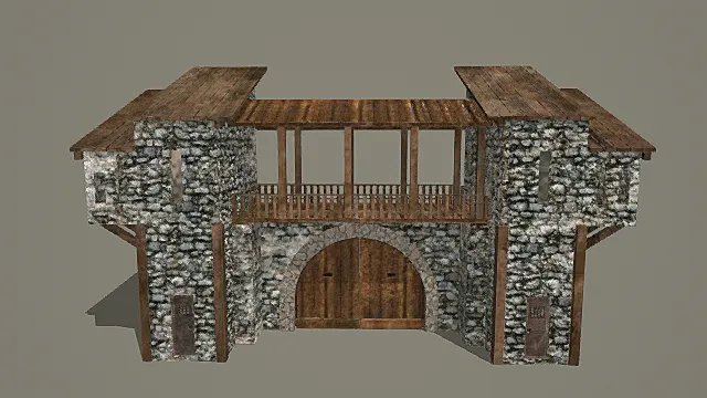 复古石木结合城堡大门3D模型