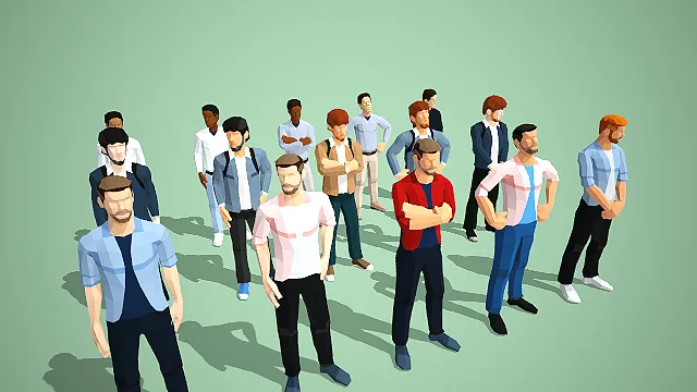 都市青年男性休闲伫立姿态角色集群场景人物模型