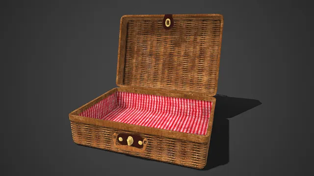 藤编  野餐箱  红白格纹衬里  复古  户外收纳箱  轻松惬意