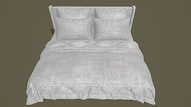 写实风格亚麻质感双人床3D模型