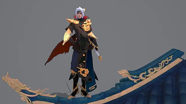 国风刺客角色：狐耳冠饰檐角妖侠模型