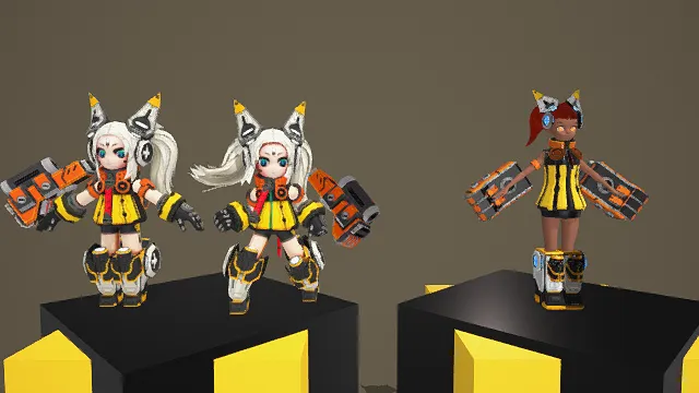 3D卡通风格机械角色组合模型，创意设计（3D角色、卡通风格、科幻风，角色设计主题）