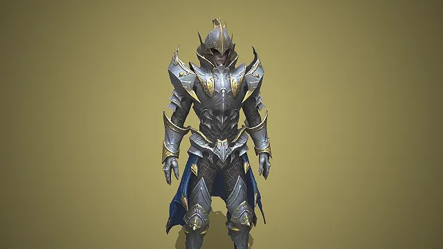 银金纹重甲蓝披风神圣男战将：耀光圣殿战神模型