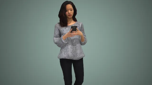休闲针织衫女士行走看手机人物 3D 模型