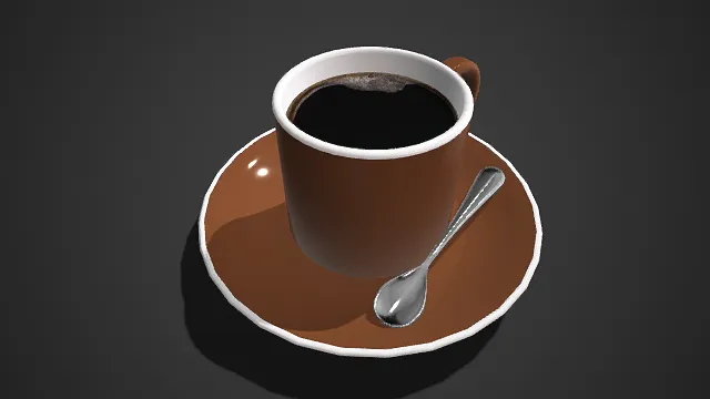 日常风格  咖啡杯具  棕褐色瓷杯  瓷碟  金属勺  黑咖啡  细腻泡沫  棕白配色  生活道具