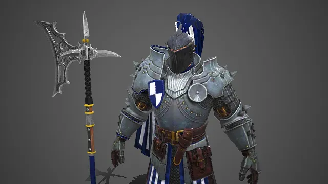 游戏角色模型  重铠  甲胄  棘刺装饰  厚重防御感  巨斧  奇幻风格  近战