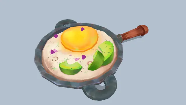 卡通风格化煎锅有煎蛋黄瓜食物