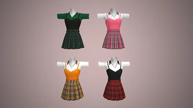 辣妹风  格纹百褶裙  吊带背心  千禧风  翻领假领