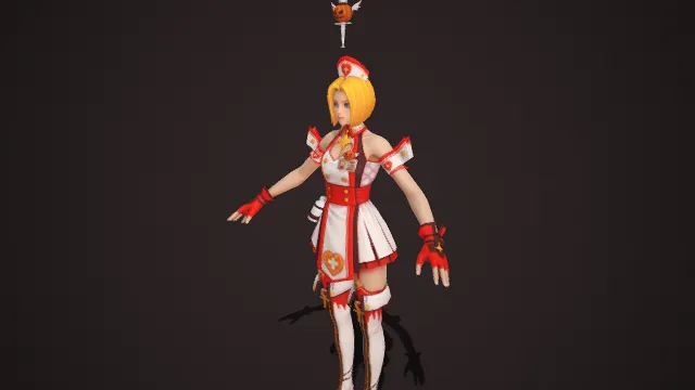 奇幻风格  利落金发  护士主题装束  十字纹  注射器  小型医疗包  医护元素  甜美危险反差  异色护士