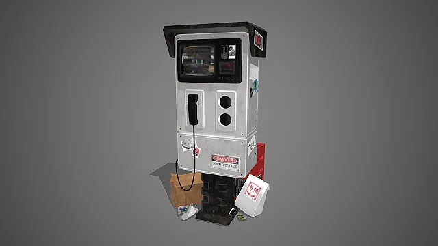 一个赛博朋克风格的3D破旧公用电话机模型
