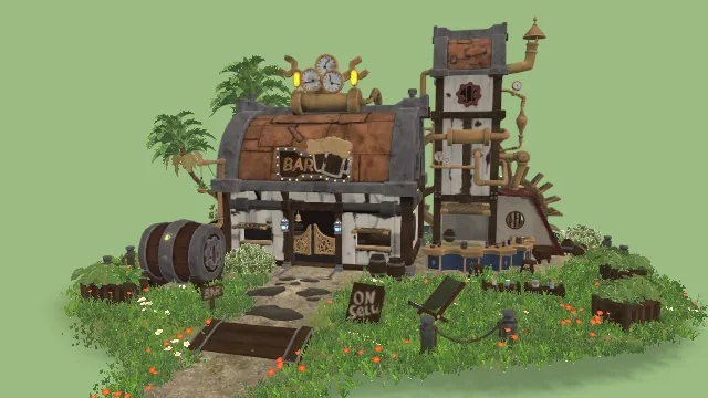 卡通风格蒸汽朋克酒吧建筑房子