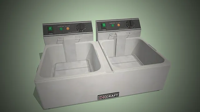 一台白色的双缸电炸炉