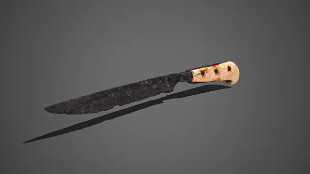 复古  刀  锈蚀  斑驳痕迹  骨材刀柄  考古科普  文物