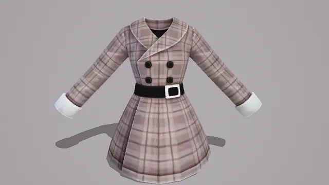 经典复古风格格纹连衣裙设计，3D服装模型