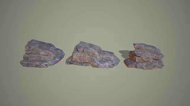 三连体写实风格岩石 3D 模型 户外地形搭建素材