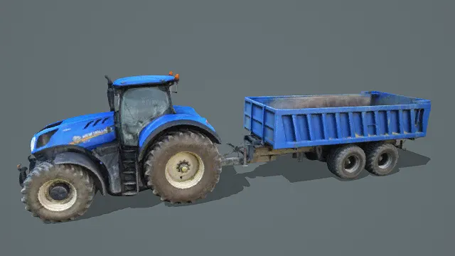 3D卡通风格蓝灰系农用拖拉机模型，创意设计（3D车辆、卡通风格、农用卡通风，车辆设计主题）