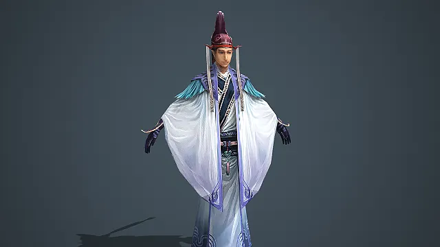 戴紫冠的古风白蓝长袍仙官游戏角色模型