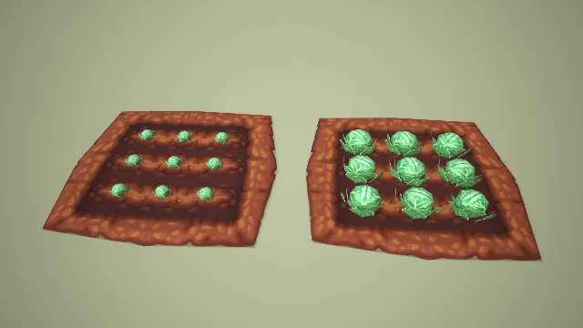 卡通两款菜地包菜生长阶段 3D 模型 游戏农场种植道具资产