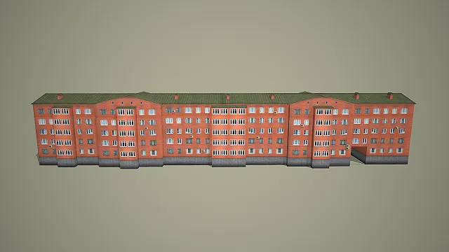 红砖面联排多层居民楼带绿屋顶多窗 3D 模型