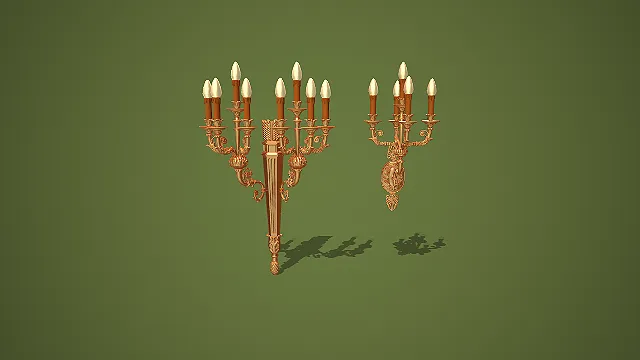 欧式复古金色麦穗纹八臂与三臂烛台壁灯组合装饰模型