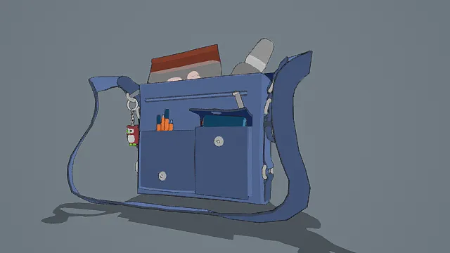 卡通风格学生斜挎书包3D模型