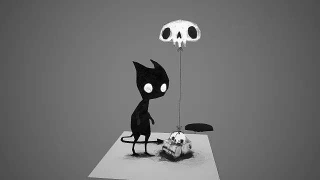 黑白  卡通风格  黑猫  小骷髅头  童话  诡异绘本  