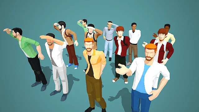 都市青年男性不适反应姿态角色集群场景人物模型