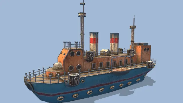 风格化蒸汽船海洋运输工具轮船渡轮