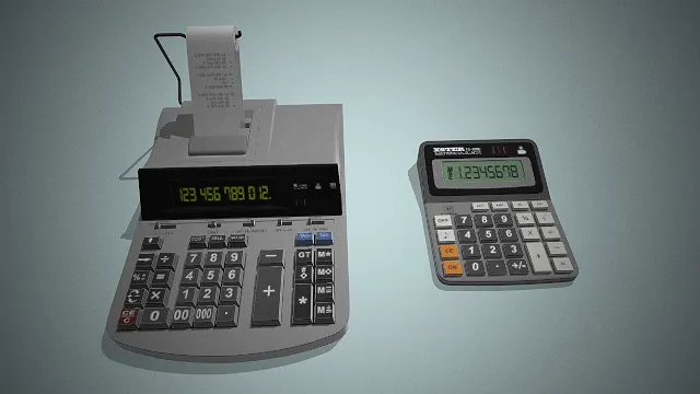 一个写实风格的3D计算器模型组合