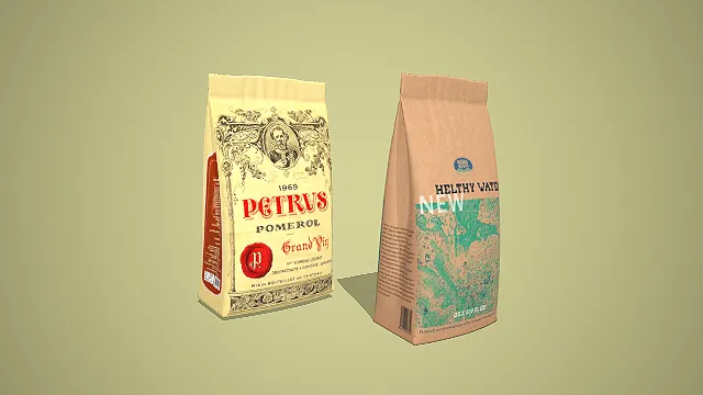 复古酒袋与健康水袋组合 3D 低多边形生活场景装饰模型