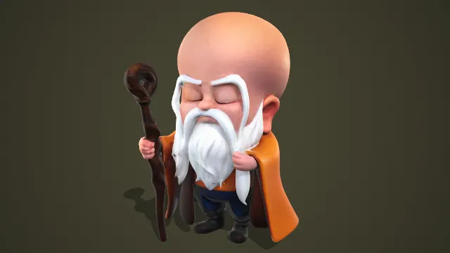 无量仙翁 3D 模型 白发长须持杖老道角色素材