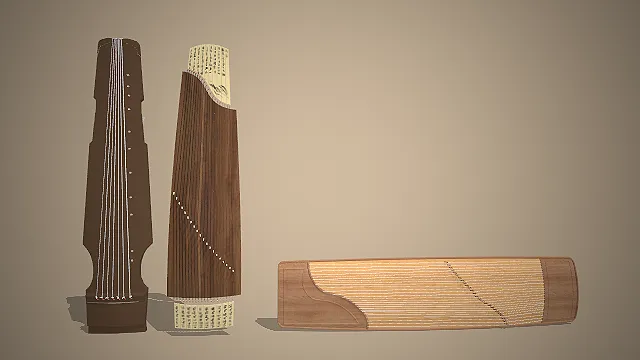 一个古风风格的3D中式弦乐器组合模型