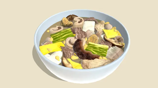 一大碗浓汤有蔬菜肉类饮食