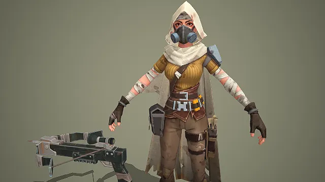 卡通废土风女枪手角色 3D 模型 带改装步枪武器