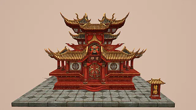 卡通风格中式华丽赌坊建筑3D模型