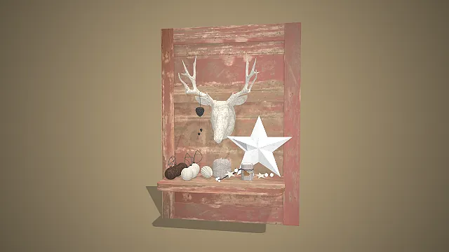 乡村风置物架  做旧红漆木墙板  温馨质朴家居  蜡烛摆件