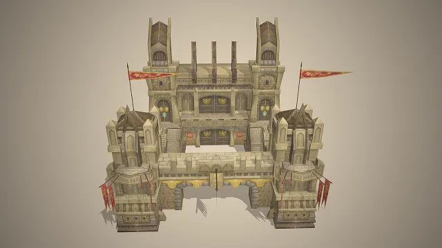 奇幻城堡大门  石砌哥特式塔楼  做旧复古  复合建筑