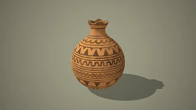 波浪纹锯齿纹与菱形纹花口陶壶原始风格陶器 3D 模型